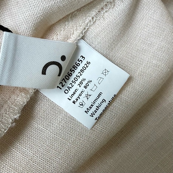 Commense Linen Blend Contrast Trim Maxi Dress Slit Off White Cream Medium NWT - Picture 12 of 14